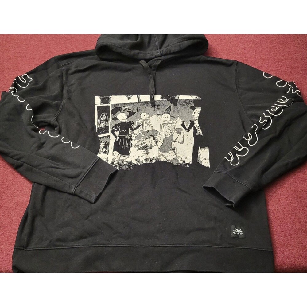 Men's CHEAP MONDAY Black Halloween Hoodie Skeleton Size Medium